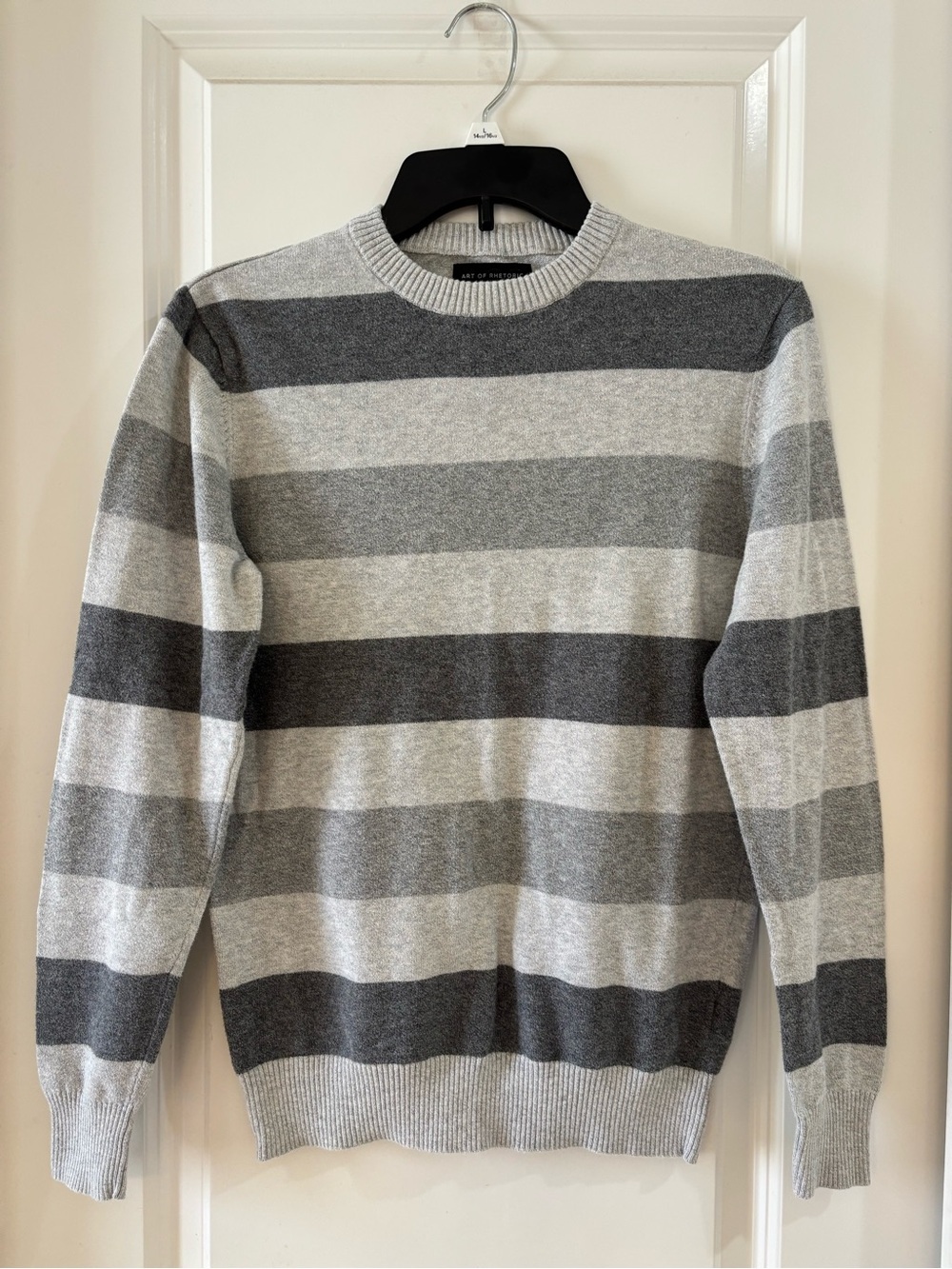 Art of Rhetoric Gray Striped Crew Neck Long Sleeve Knit Sweater Size Small